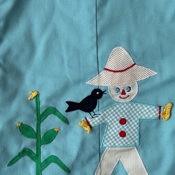 80s Vintage JonJon Shortall set Toddler Romper Scarecrow Corn Appliqué gingham - Picture 5 of 8